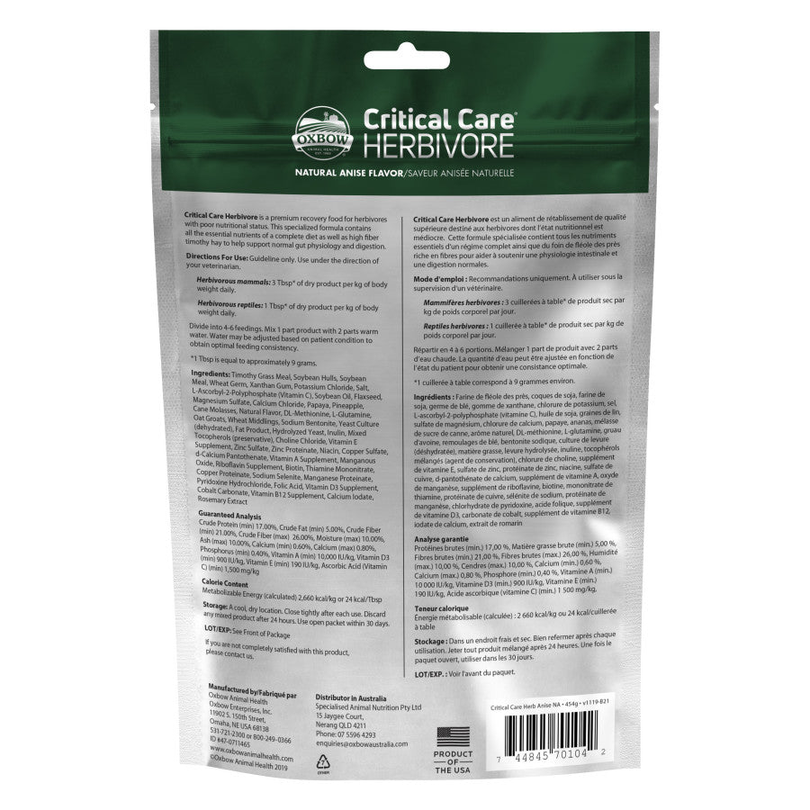 Oxbow Animal Health Critical Care Herbivore Feeding Formula
