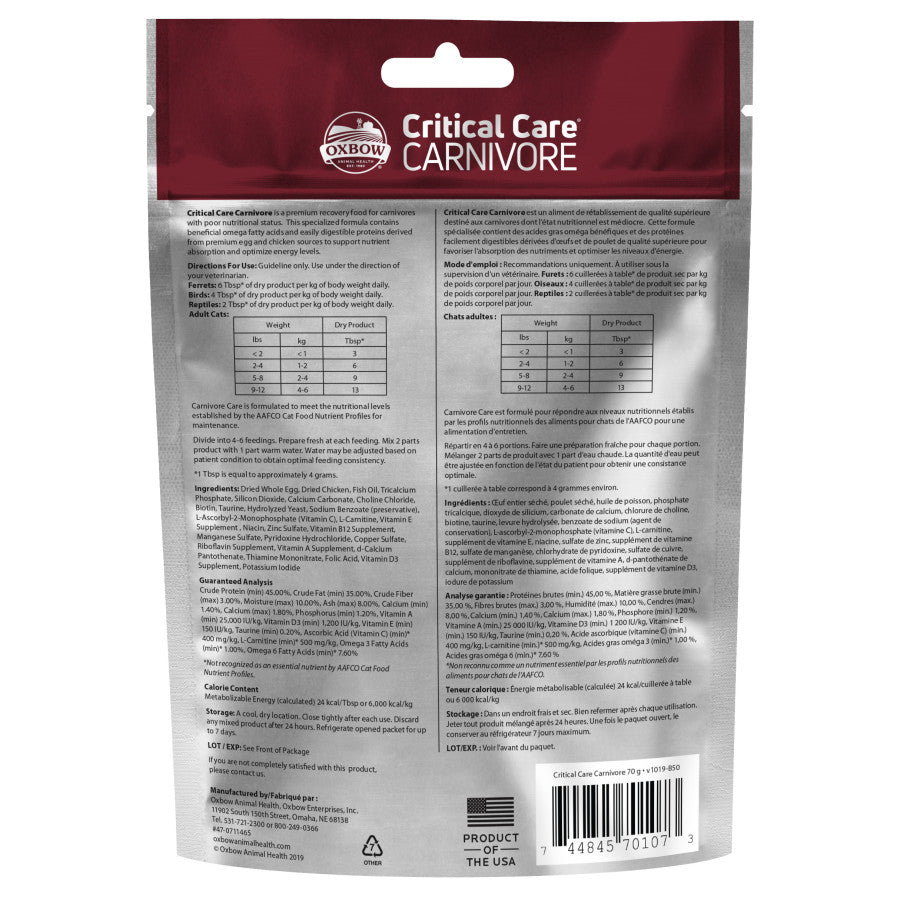 Oxbow Animal Health Critical Care Carnivore Feeding Formula